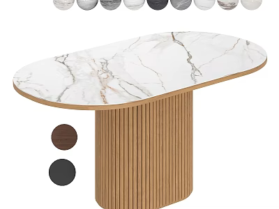 Oval Coffee Table With White Marble Top And Wooden Vertical Slat Base Multiple Color Options 3d model