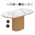 Oval Coffee Table With White Marble Top And Wooden Vertical Slat Base Multiple Color Options