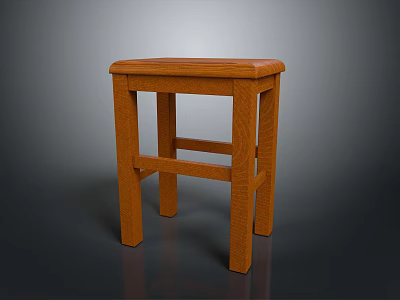 Brown Wooden Stool With Square Seat And Four Legs Simple Design 3d model