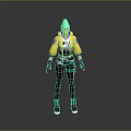 Stylish Futuristic Character and Fantasy Creature With Green Hat Yellow Coat and Black Pants