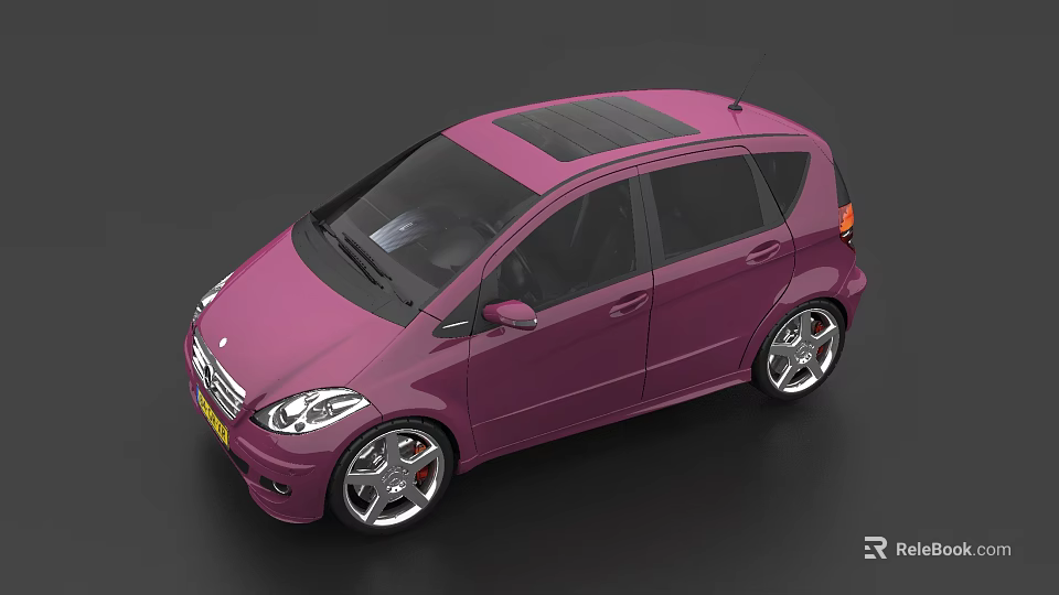 Stylish Purple Compact MPV With Solar Panel Roof And Silver Alloy Wheels 3d model 