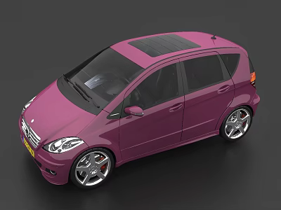 Stylish Purple Compact MPV With Solar Panel Roof And Silver Alloy Wheels 3d model