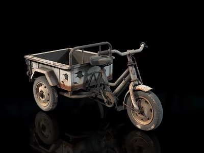 Vintage Three Wheel Motorcycle With Open Cargo Bed Worn Rusty Details On Black Background 3d model