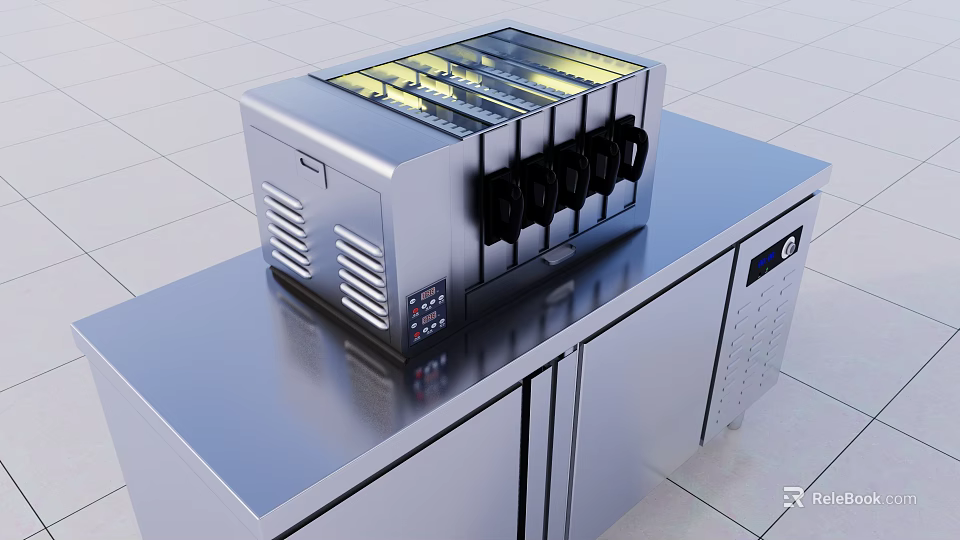 Commercial Kitchen Stainless Steel Beverage Dispenser With Transparent Lid And Control Panel 3d model 