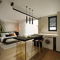 Modern Bedroom Interior With Comfortable Bed Pillows Nightstand Lamp Area Rug And Wall Art