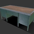 Sturdy Green Drawer Wooden Desk With Brown Top And Metal Handles