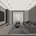 Modern Living Dining Room Interior With Grey Sofa Coffee Table TV Wall Natural Light