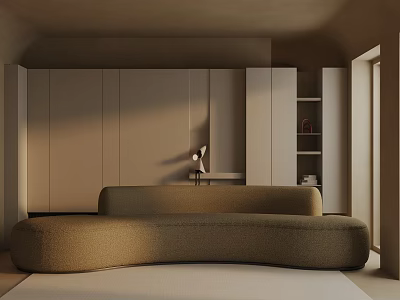 Minimalist Living Room Interior With Three Seater Sofa Storage Cabinets And Floor Lamp 3d model