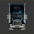 Dark Blue Heavy Duty Truck With Metallic Red Stripes Cab Front Grille And Roof Structures