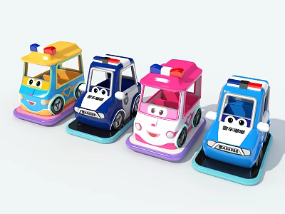 Colorful Cartoon Police Car Play Equipment For Kids With Smiling Faces 3d model