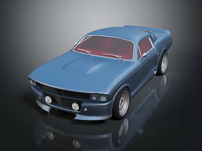 Blue Vintage Sports Car with Red Interior Sleek Body Design and Shiny Wheels 3d model