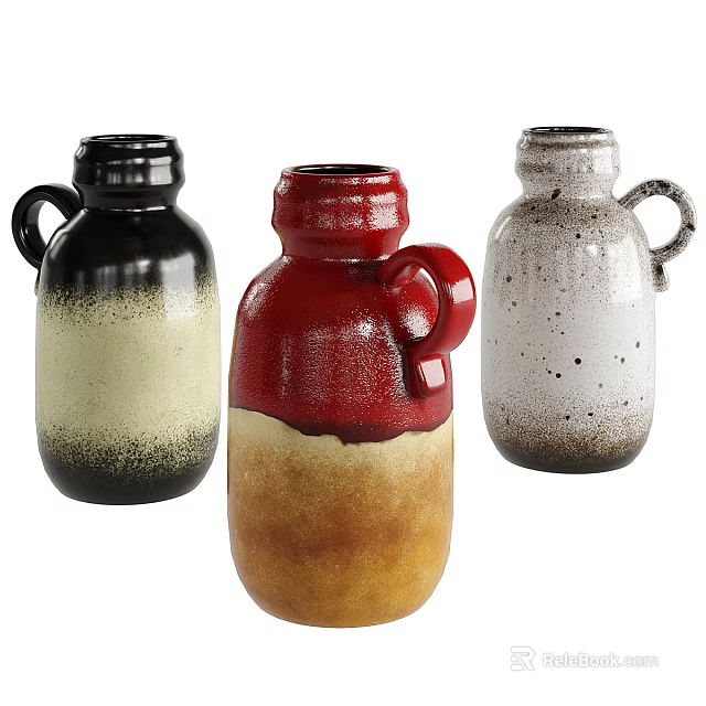 Handcrafted Ceramic Vessels With Gradient Colors Speckled Patterns And Handle Design 3d model