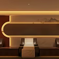 Cozy SPA Sauna Lounge With Recliners Warm Lighting And Landscape Mural