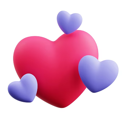 Heart Shaped Decorative Ornament Set with Large Red Heart and Small Blue Hearts 3d model