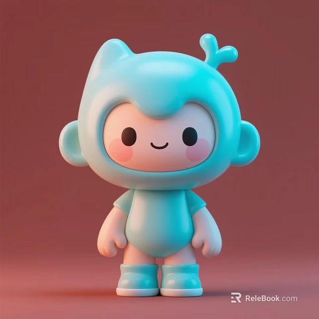 Cute Blue Cartoon Style Doll with Cat Ears and Small Antenna on Pink Background 3d model 