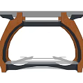 Modern Console Table Design With Glass Top And Wooden Frame Shelves