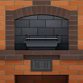 Traditional Brick Fireplace With Chimney Side Countertop And Storage Design 3d model