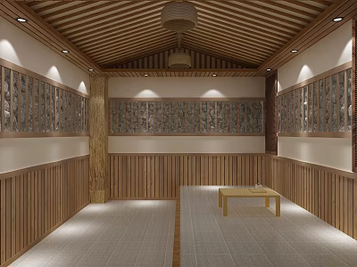 Shower Sauna Interior Design With Wooden Walls Tatami Flooring And Small Wooden Table 3d model