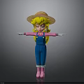 3D Cartoon Character Model With Straw Hat Blonde Hair Blue Overalls And Pink Boots