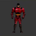 Red Superhero Action Figure With Red Costume Black Mask And Yellow Belt Standing Pose