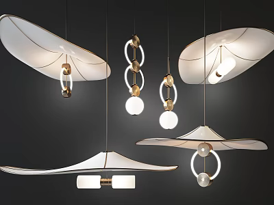 Modern Chandeliers With Unique White Shades Gold Ring Accents And Spherical Design Elements 3d model