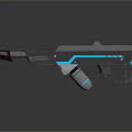 Futuristic Sci Fi Weapon With Silver Metallic Structure And Blue Glowing Lines