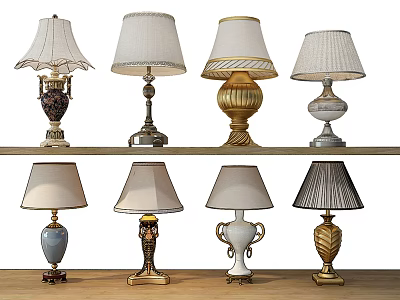 Assorted Stylish Table Lamps With Decorative Bases And Diverse Lampshade Designs 3d model