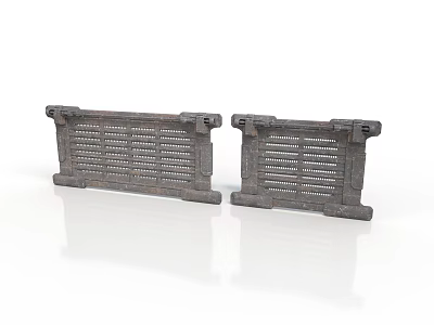 Two Gray Metal Grille Scene Components With Grid And Bolt Details 3d model