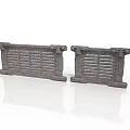 Two Gray Metal Grille Scene Components With Grid And Bolt Details