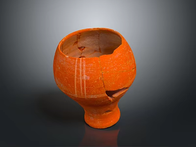 Orange Ceramic Sculpture with Cracked Surface and White Line Carvings 3d model