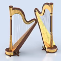 Two Elegant Golden Brown Harps Musical Instruments With Exquisite Design