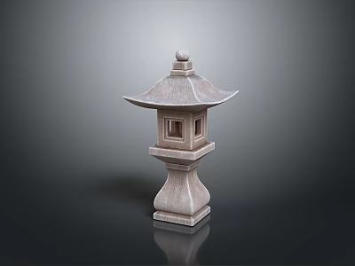 Traditional Stone Lantern With Square Body Dome Top And Textured Base For Oriental Garden Decor 3d model