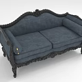Classic Two Seater Sofa With Carved Frame Navy Blue Upholstery And Brass Rivets