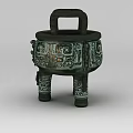 Technology Exhibition Hall Displaying Ancient Bronze Ding With Intricate Patterns And Animal Head Decorations