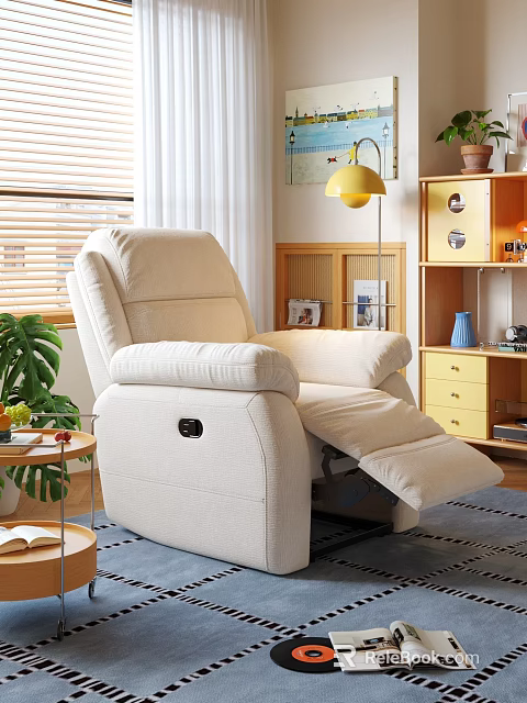 Comfortable Beige Fabric Recliner Single Sofa Offers Ultimate Relaxation For Cozy Home Daily Leisure Use 3d model 