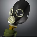 Military Weapon Gas Mask 3D Model with Black Body Golden Components and Green Base