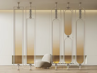 Modern Glass Room Divider With Gold Frame In Minimalist Living Space 3d model
