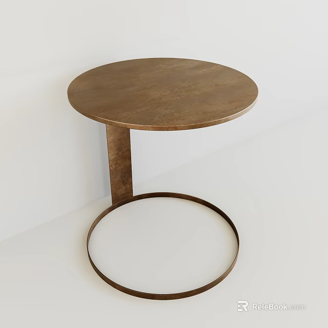 Brown Round Top Side Table With Modern Metal Ring Base Design 3d model