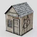 Rustic Wooden Cabin Shop With Gray Tile Roof Windows Door And Shot Shop Sign