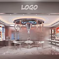 Modern Retail Store Interior With Circular Light Strips Central Chandelier Display Shelves Counter And Displays