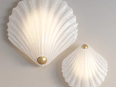 Elegant Shell Shaped White Glass Wall Sconce With Golden Ball Accent For Interior Lighting 3d model