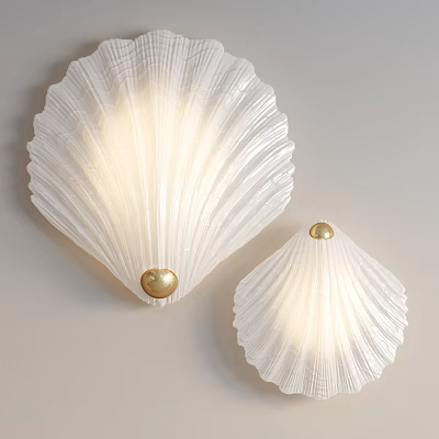 Elegant Shell Shaped White Glass Wall Sconce With Golden Ball Accent For Interior Lighting 3d model