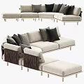 Light Beige Sectional Sofa With Woven Armrests And Black Gray Cushions 3d model