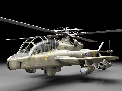 Military Green Helicopter 3D Rendering With Rotors Cockpit And Detailed Body On Black Background 3d model