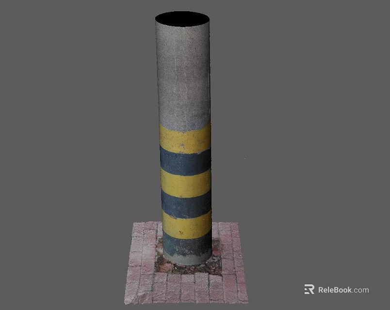 Stone Wood Cylindrical Pillar Design With Red Brick Base And Colorful Stripes 3d model 