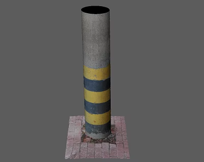 Stone Wood Cylindrical Pillar Design With Red Brick Base And Colorful Stripes 3d model