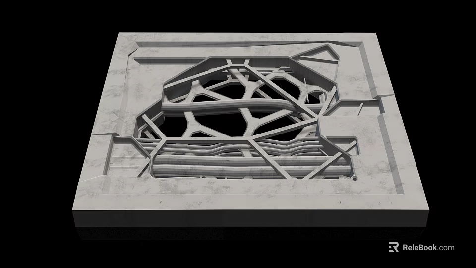 Structural Model of Industrial Equipment with Square Base Complex Geometric Framework and Internal Metal Components 3d model 