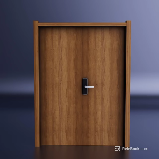 Classic Wooden Double Door With Frame And Metal Handle For Home Interior Design 3d model 