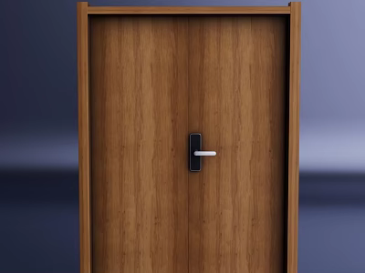 Classic Wooden Double Door With Frame And Metal Handle For Home Interior Design 3d model