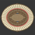 Ancient European Circular Architecture Featuring Multi Tiered Structure White Top Red Ring And Inner Arena